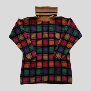 Vintage 80s Anne Klein Colorful Bold Geometric Cotton Knit Turtleneck Sweater M